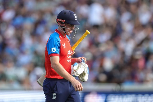 England captain Harry Brook leaves the field of play after being dismissed during the Third Vitality T20 International match England vs India at Trent Bridge, Nottingham, United Kingdom on 07 July 2026

(Photo by Mark Cosgrove/News Images)