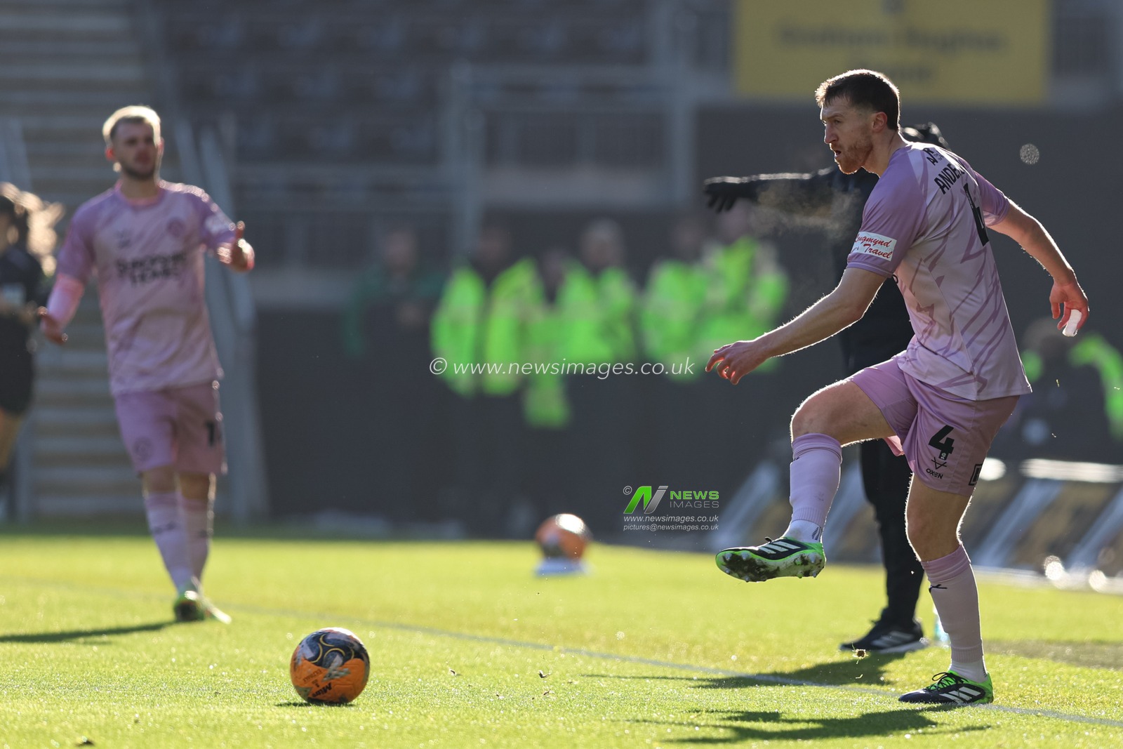 Tom Anderson of Shrewsbury Town with the ball during the Emirates FA Cup Third Round match Wolverhampton Wanderers vs Shrewsbury Town at Molineux, Wolverhampton, United Kingdom, 10th January 2026

(Photo by Euan Manning/News Images)
