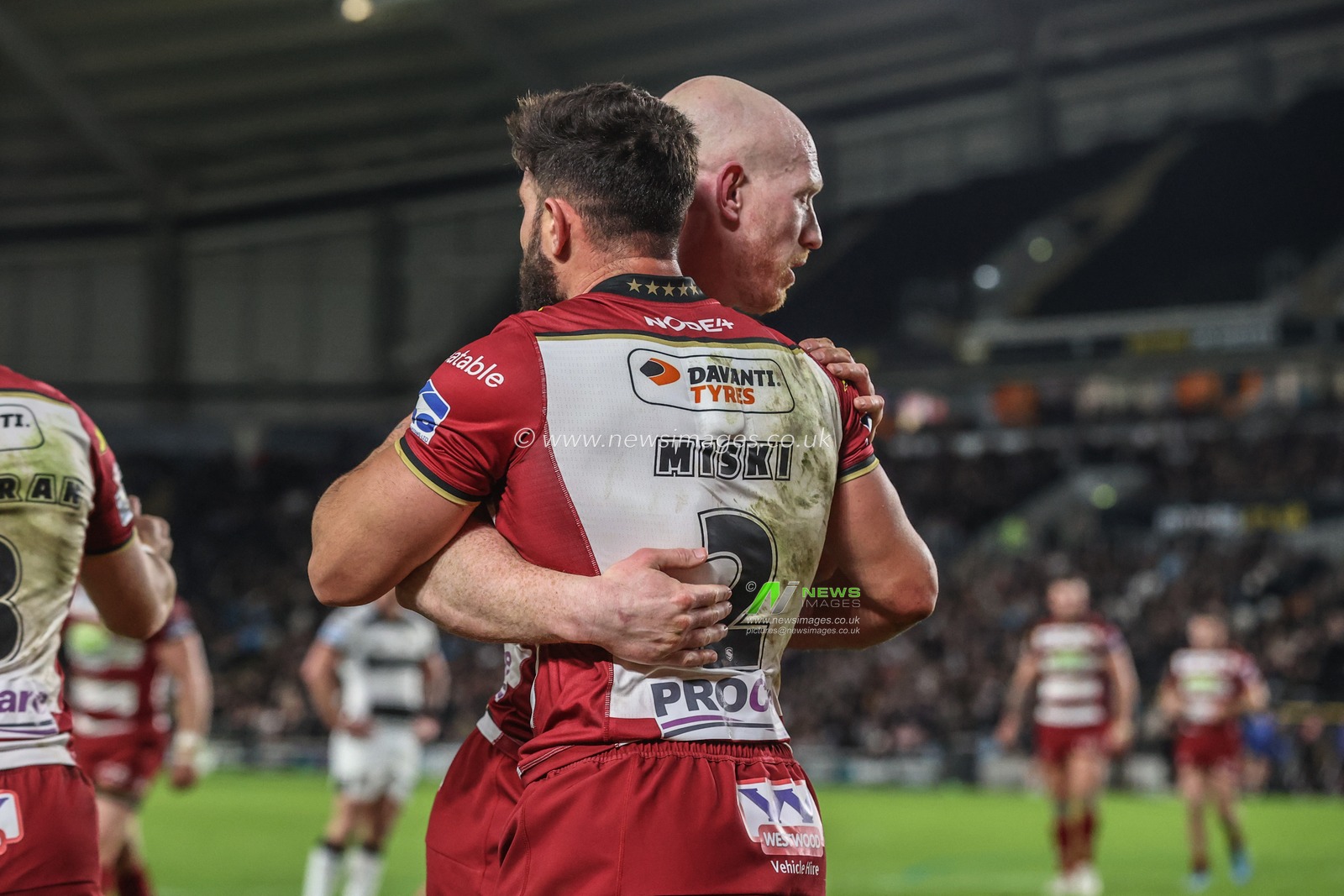 Abbas Miski of Wigan Warriors celebrates his try during the Betfred Super League Round 2 match Hull FC vs Wigan Warriors at MKM Stadium, Hull, United Kingdom, 21st February 2025

(Photo by Alfie Cosgrove/News Images)