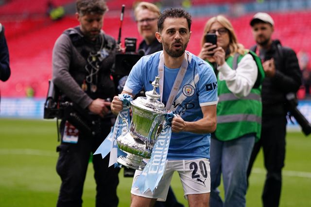 Bernardo Silva of Manchester City celebrates with the Fa cup trophy during the Emirates FA Cup Final match Chelsea vs Manchester City at Wembley Stadium, London, United Kingdom on 16 May 2026

(Photo by Harvey Murphy/News Images)