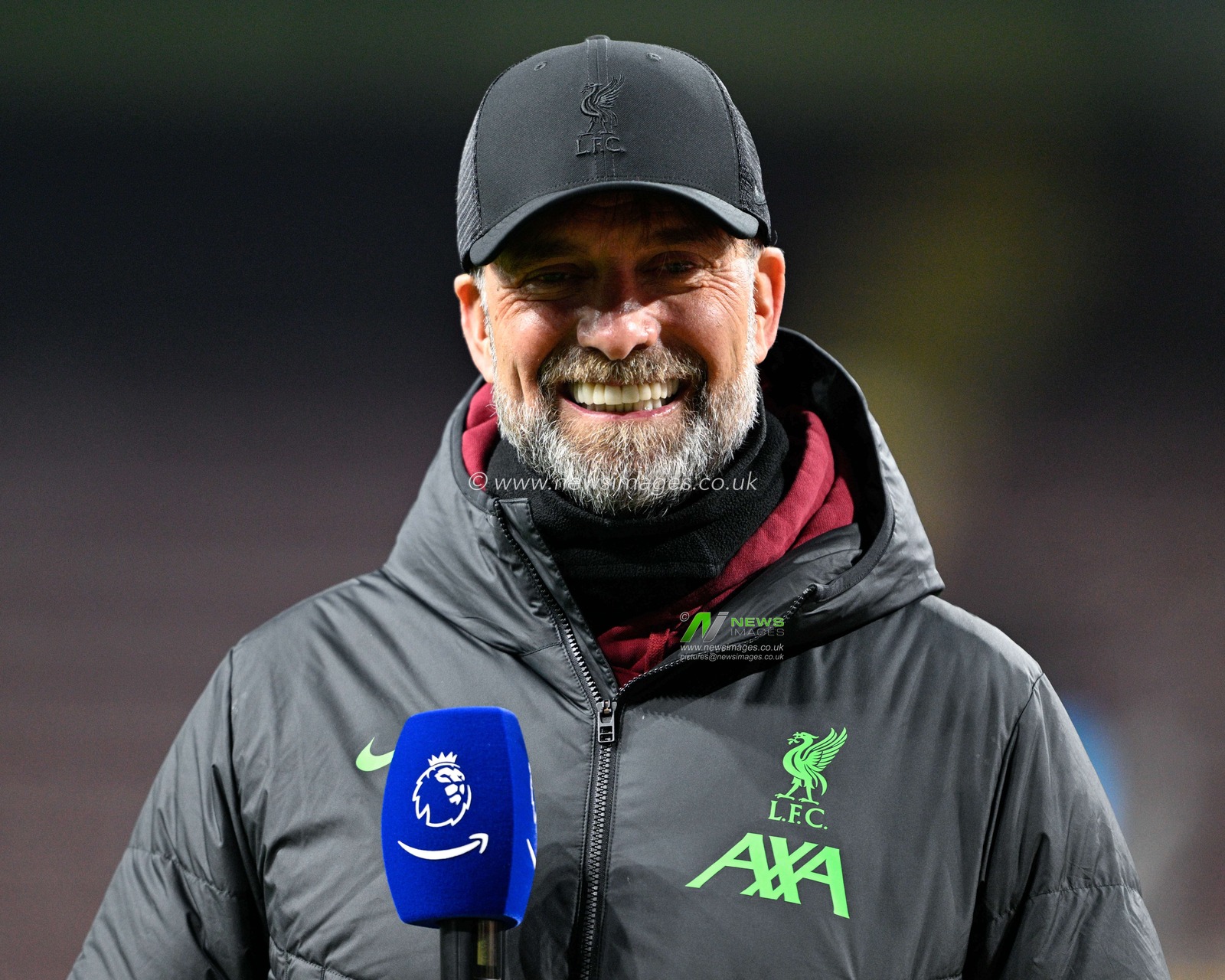 JÃ¼rgen Klopp manger of Liverpool Football Club all smiles as heâ€™s interviewed ahead of the match, during the Premier League match Burnley vs Liverpool at Turf Moor, Burnley, United Kingdom, 26th December 2023

(Photo by Cody Froggatt/News Images)