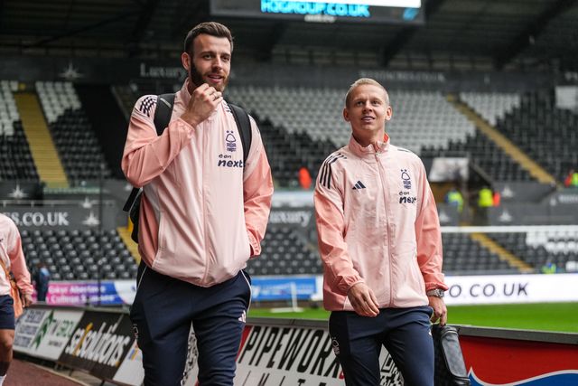 Angus Gunn and Oleksandr Zinchenko of Nottingham Forest arrive at the Swansea.com Stadium ahead of the Carabao Cup 3rd Round Swansea City vs Nottingham Forest at Swansea.com Stadium, Swansea, United Kingdom, 17th September 2025

(Photo by Andrew Lewis/News Images)