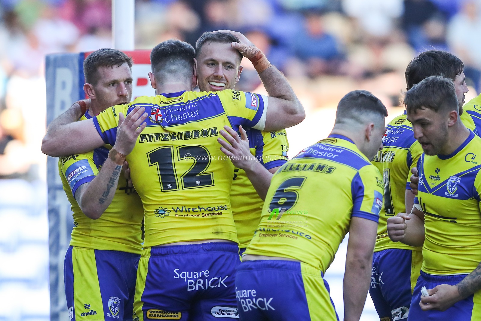 Ben Currie of Warrington Wolves celebrates his try to make it 12-6 during the Betfred Challenge Cup Quarter Final match Warrington Wolves vs St Helens at Halliwell Jones Stadium, Warrington, United Kingdom, 5th April 2025

(Photo by Gareth Evans/News Images)