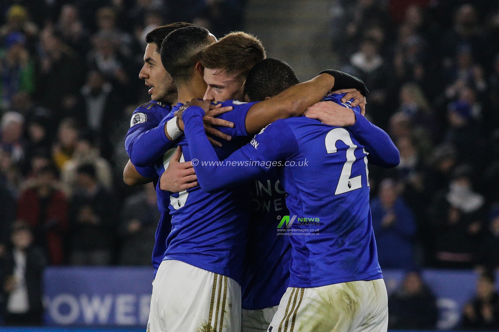 22nd January 2020, King Power Stadium, Leicester, England; Premier League, Leicester City v West Ham United : Harvey Barnes (15) of Leicester City  celebrates his goal with team mates