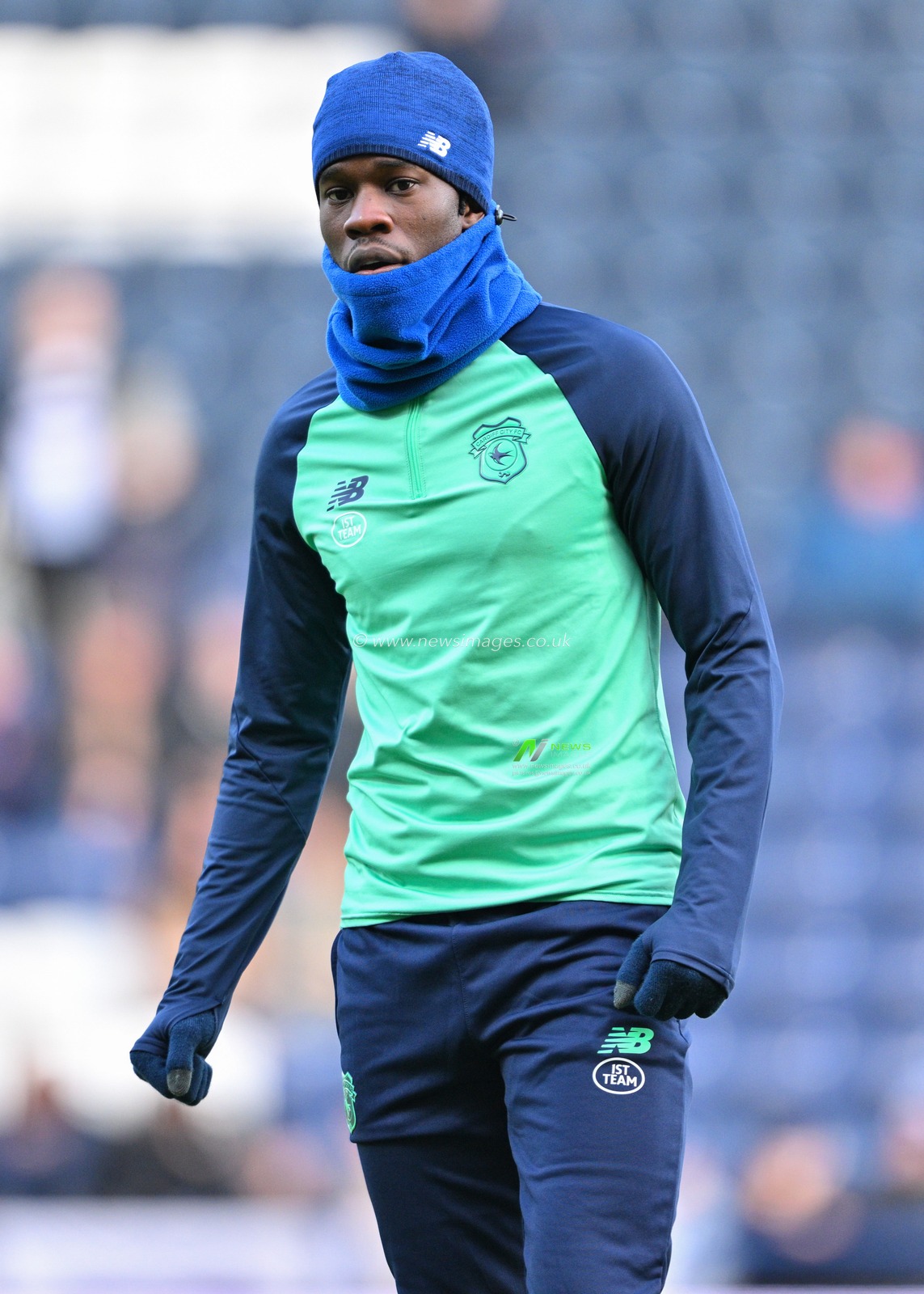 IkÃ© Ugbo 12# of Cardiff City Association Football Club warms up ahead of the match, during the Sky Bet Championship match Preston North End vs Cardiff City at Deepdale, Preston, United Kingdom, 25th November 2023

(Photo by Cody Froggatt/News Images)