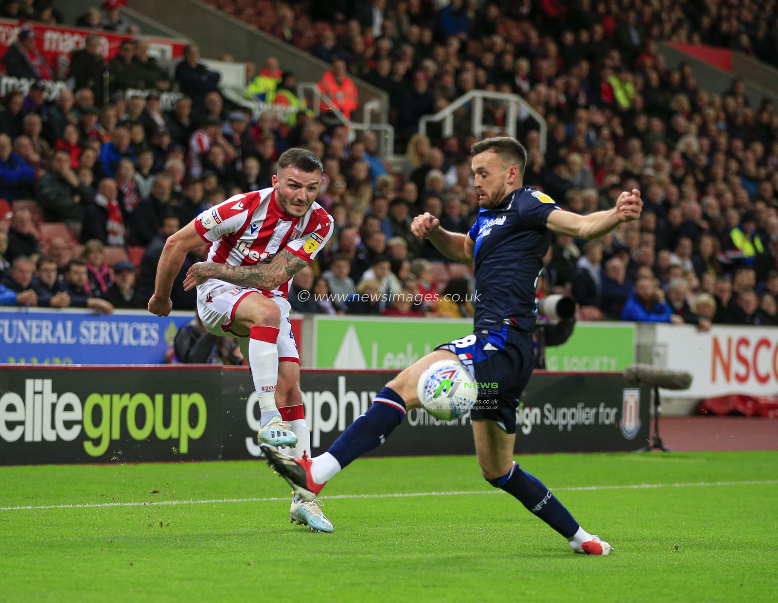 27th September 2019, Bet365 Stadium, Stoke-on-Trent, England; Sky Bet Championship, Stoke City v Nottingham Forest : Tom Edwards (02) of Stoke City tries to cross the ball

Credit: Conor Molloy/News Images