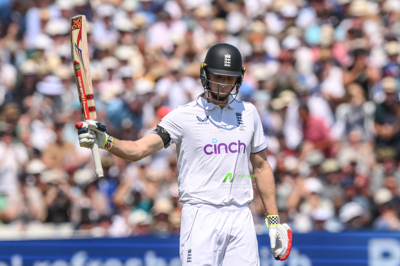 Zak Crawley of England celebrates a half century (50 runs) during the LV= Insurance Ashes First Test Series Day 1 England vs Australia at Edgbaston, Birmingham, United Kingdom, 16th June 2023

(Photo by Craig Thomas/News Images)