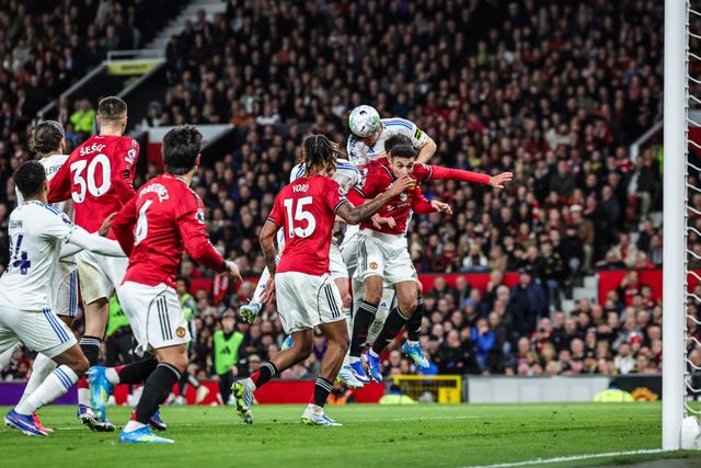 Pascal Struijk of Leeds United head on goal during the Premier League match Manchester United vs Leeds United at Old Trafford, Manchester, United Kingdom on 13 April 2026

(Photo by Mark Cosgrove/News Images)