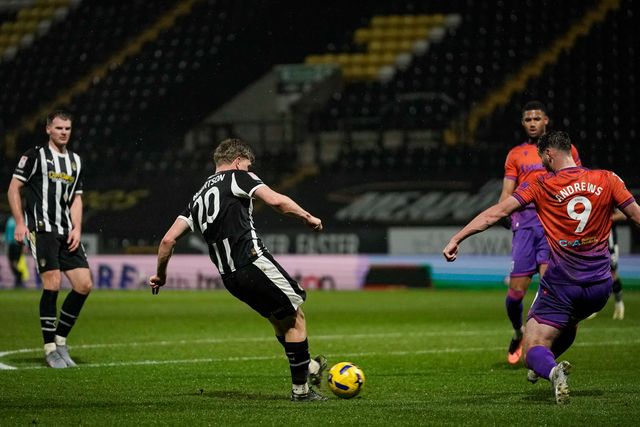 Scott Robertson of Notts County scores to make it 1-0 during the Sky Bet League 2 match Notts County vs Gillingham at Meadow Lane, Nottingham, United Kingdom, 3rd February 2026

(Photo by Maynard Manyowa/News Images)