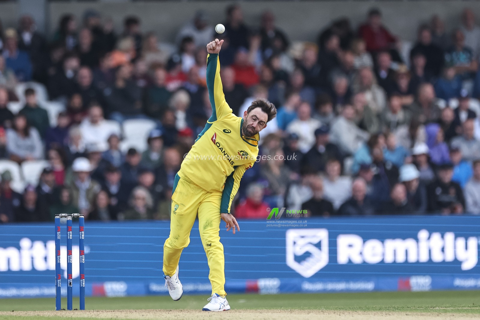 Glenn Maxwell of Australia delivers the ball during the Second Metro Bank One Day International England v Australia at Headingley Cricket Ground, Leeds, United Kingdom, 21st September 2024

(Photo by Mark Cosgrove/News Images)