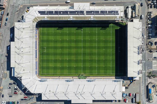 An aerial view of The Halliwell Jones Stadium during the Betfred Super League round 9 match Warrington Wolves vs Wigan Warriors at The Halliwell Jones Stadium, Warrington, United Kingdom on 24 April 2026

(Photo by Mark Cosgrove/News Images)