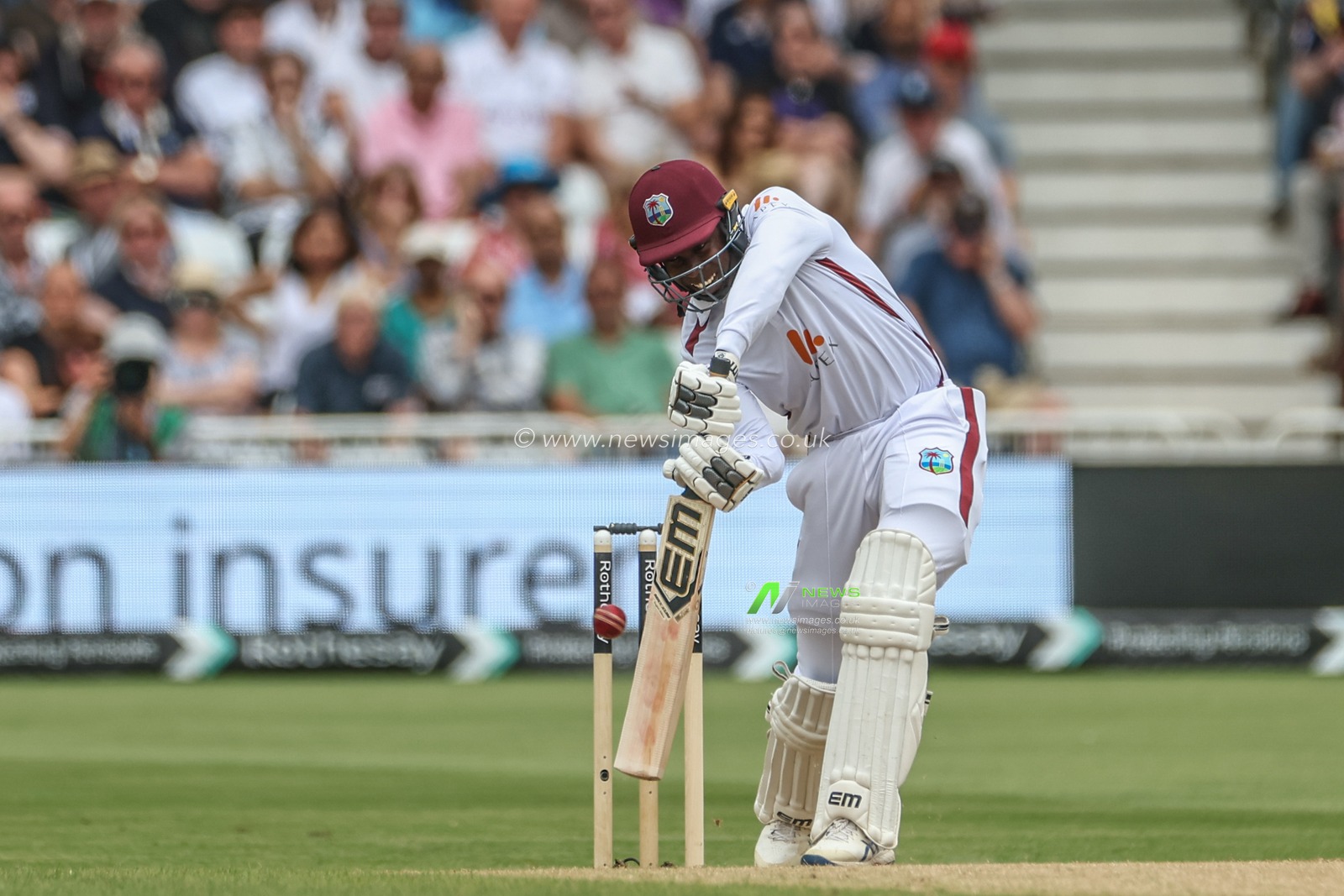 Kevin Sinclair of West Indies clips the ball into the hands of Harry Brook of England during the Rothesay Test Match day three England vs West Indies at Trent Bridge, Nottingham, United Kingdom, 20th July 2024

(Photo by Mark Cosgrove/News Images)