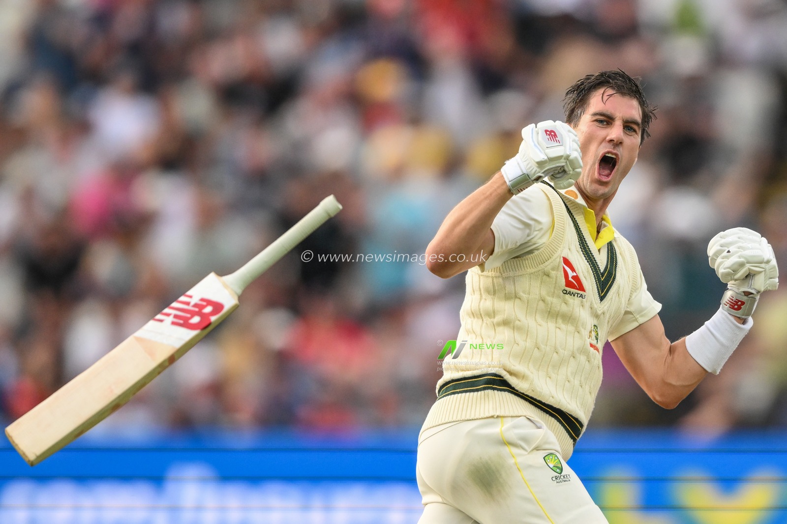 Pat Cummings of Australia celebrates winning the first test after the LV= Insurance Ashes First Test Series Day 5 England v Australia at Edgbaston, Birmingham, United Kingdom, 20th June 2023

(Photo by Craig Thomas/News Images)