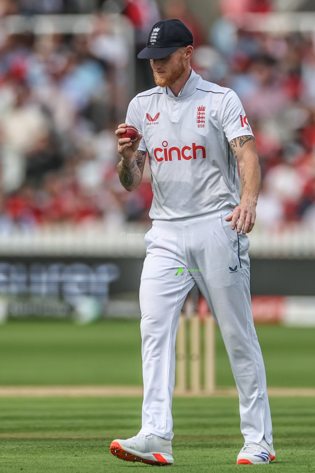 Ben Stokes of England inspects the ball during the Rothesay Test Match Day Two England v West Indies at Lords, London, United Kingdom, 11th July 2024

(Photo by Mark Cosgrove/News Images)