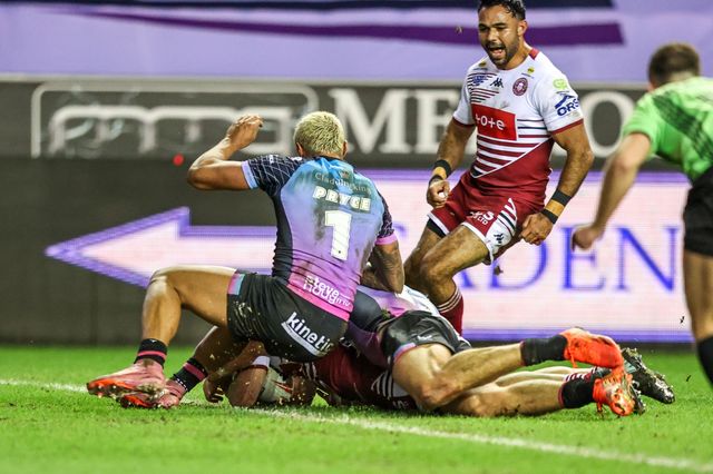 Jai Field of Wigan Warriors goes over for a try during the Betfred Super League match Wigan Warriors vs Hull FC at The Brick Community Stadium, Wigan, United Kingdom on 21 February 2026

(Photo by Alfie Cosgrove/News Images)