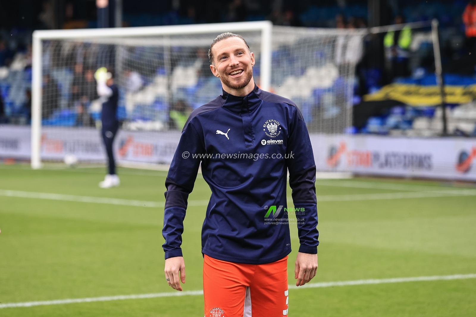 James Husband #3 of Blackpool during the pre-game warmup