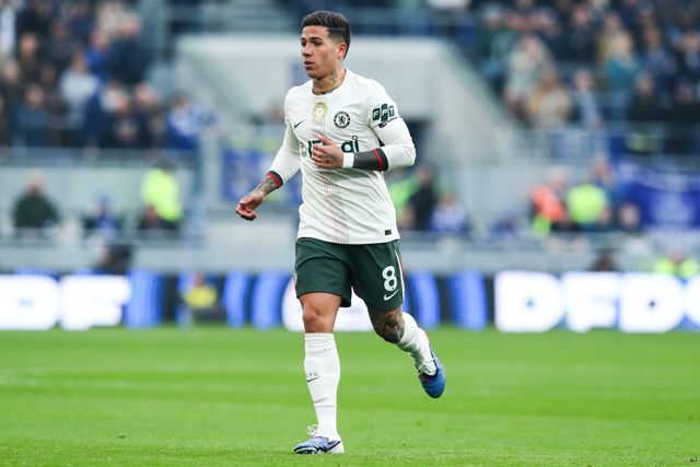 Enzo Fernandez of Chelsea during the Premier League match Everton vs Chelsea at Hill Dickinson Stadium, Liverpool, United Kingdom on 21 March 2026

(Photo by Jorge Horsted/News Images)