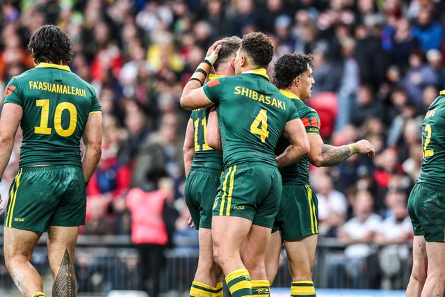 Angus Crichton of Australia goes over for a try during the The Ashes Series 2025 England vs Australia at Wembley Stadium, London, United Kingdom, 25th October 2025

(Photo by Alfie Cosgrove/News Images)