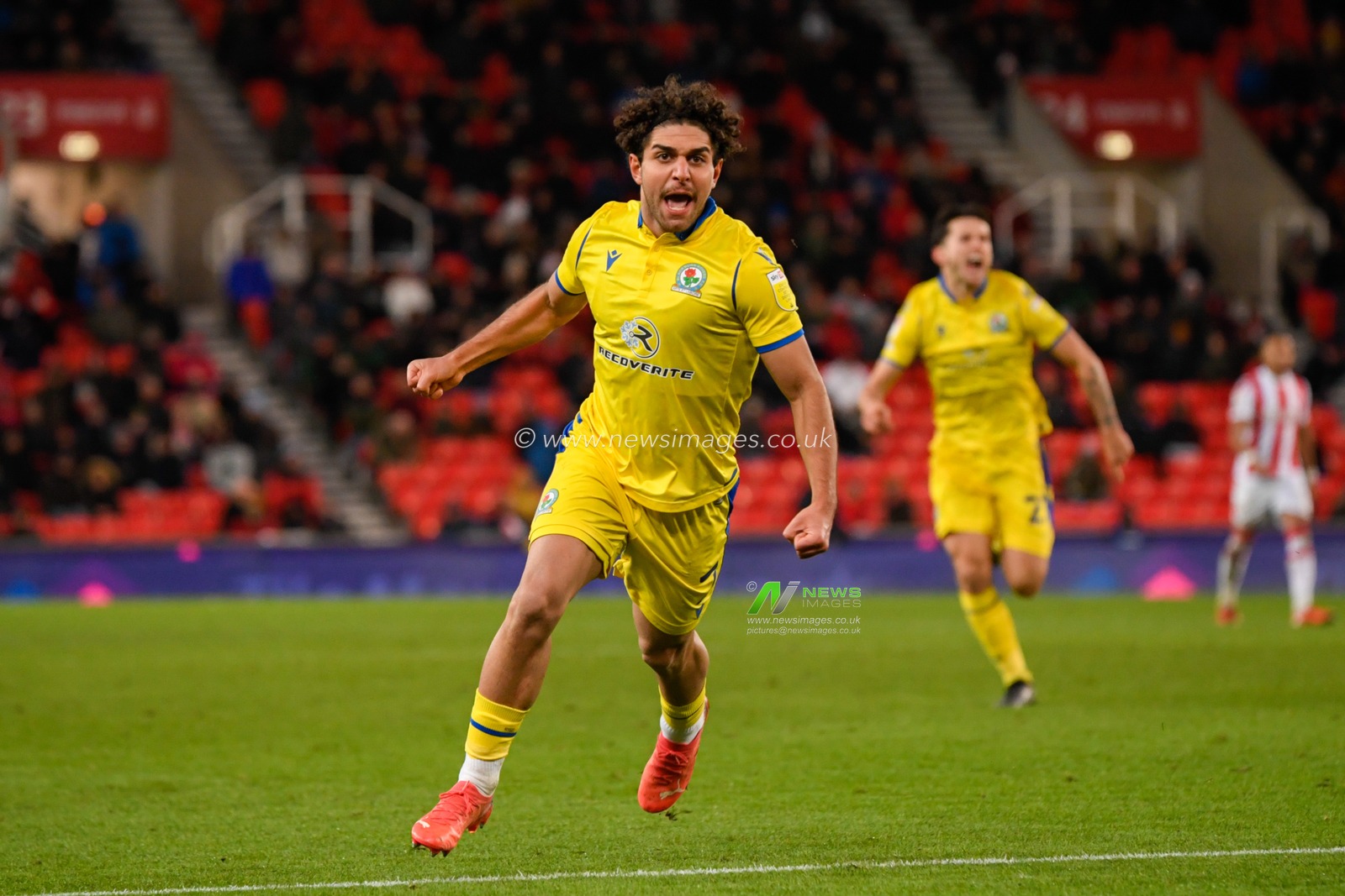 Reda Khadra #7 of Blackburn Rovers celebrates scoring a goal to make it 0-1