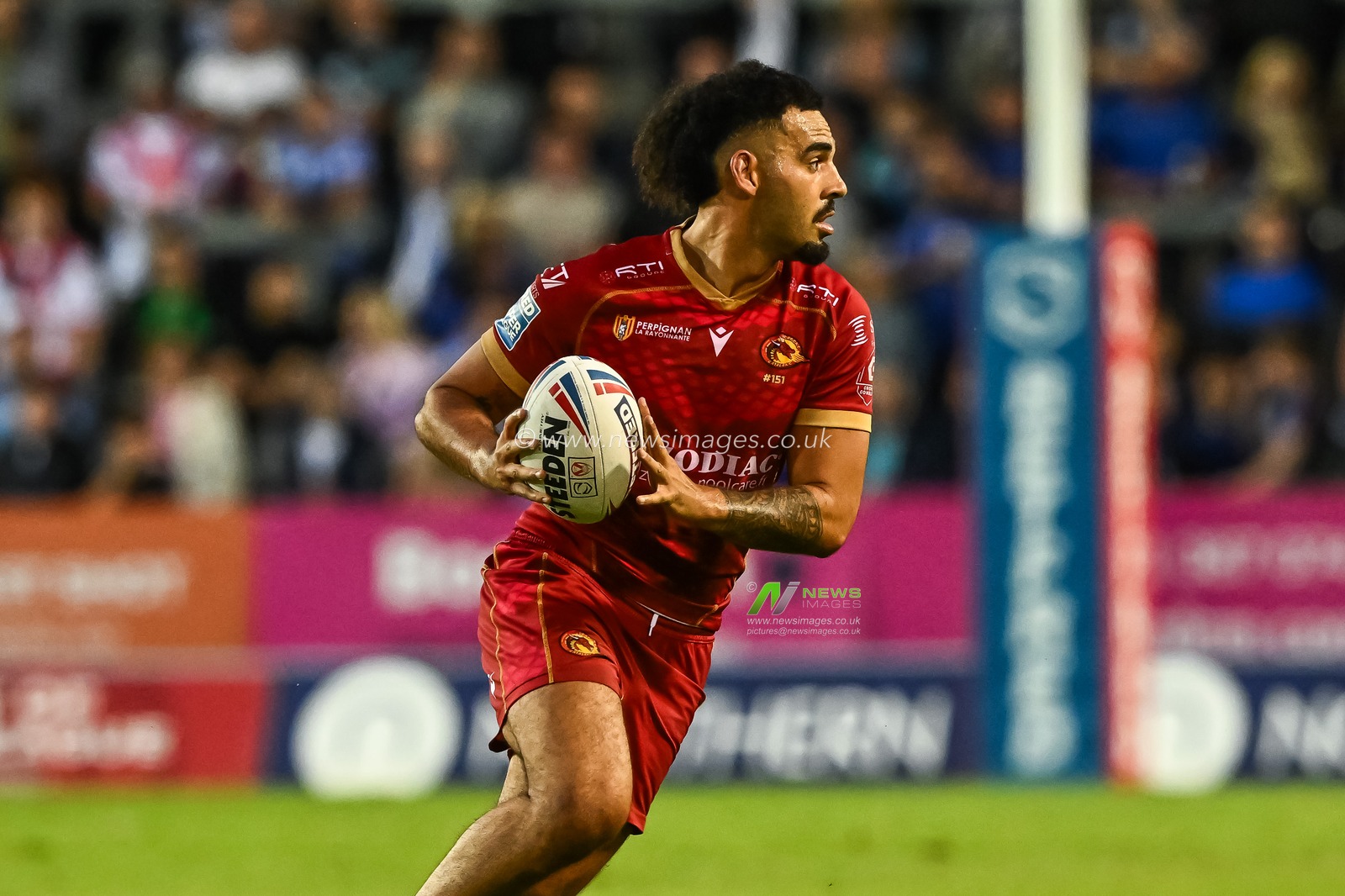 Tyrone May #6 of Catalans Dragons in action during the Betfred Super League Round 19 match St Helens vs Catalans Dragons at Totally Wicked Stadium, St Helens, United Kingdom, 13th July 2023

(Photo by Craig Thomas/News Images)