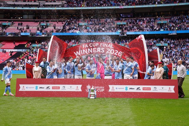 Manchester City celebrate with fa cup during the Emirates FA Cup Final match Chelsea vs Manchester City at Wembley Stadium, London, United Kingdom on 16 May 2026

(Photo by Harvey Murphy/News Images)