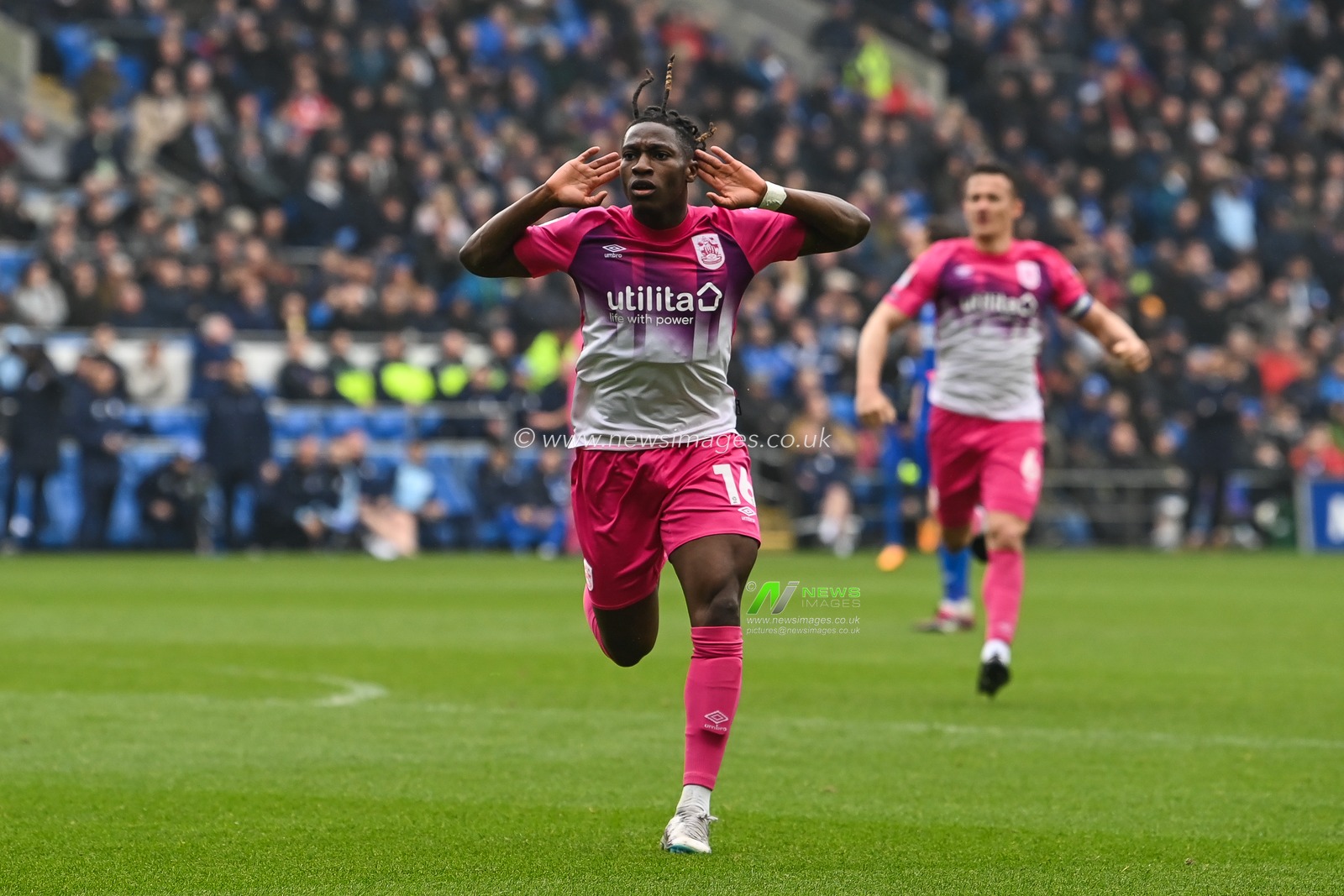 Joseph Hungbo #16 of Huddersfield Town celebrates his goal to make it 0-1 during the Sky Bet Championship match Cardiff City vs Huddersfield Town at Cardiff City Stadium, Cardiff, United Kingdom, 30th April 2023

(Photo by Craig Thomas/News Images)