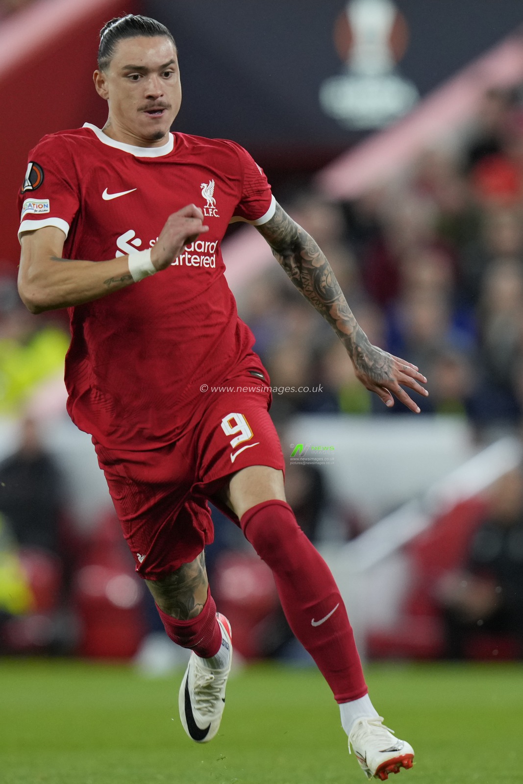Darwin NÃºÃ±ez #9 of Liverpool during the UEFA Europa League match Liverpool vs Union Saint-Gilloise at Anfield, Liverpool, United Kingdom, 5th October 2023

(Photo by Steve Flynn/News Images)
