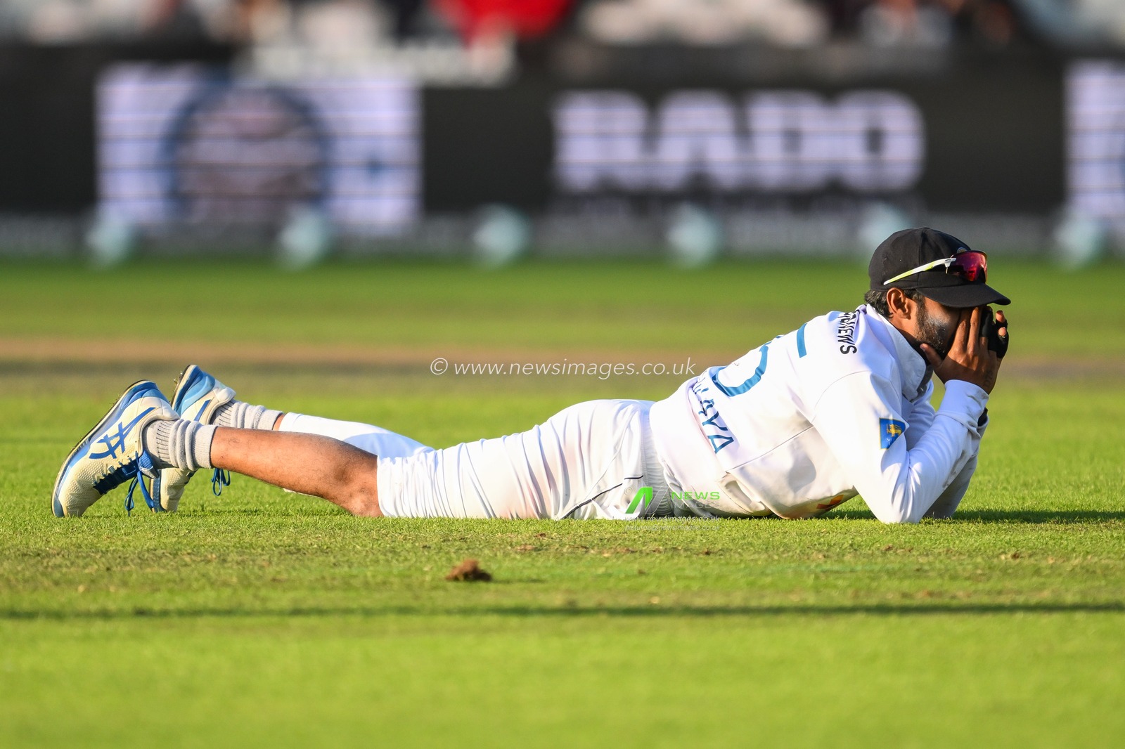 Dhananjaya de Silva of Sri Lanka reactions to not fielding the ballmduring the England Men v Sri Lanka 1st Rothesay Test Match Day 4 at Old Trafford, Manchester, United Kingdom, 24th August 2024

(Photo by Craig Thomas/News Images)