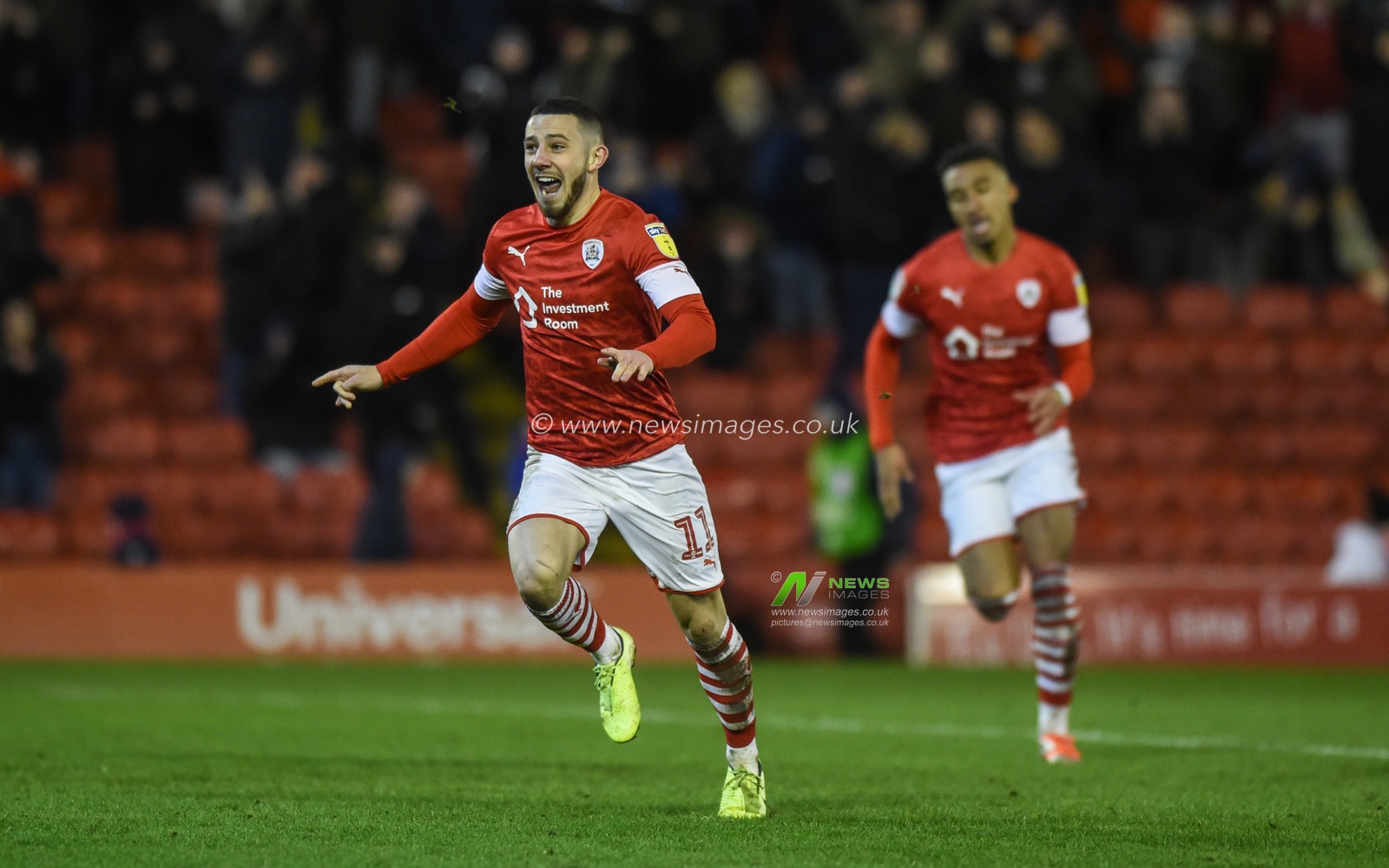 14th December 2019, Oakwell, Barnsley, England; Sky Bet Championship, Barnsley v Queens Park Rangers :Conor Chaplin (11) of Barnsley FC celebrates his hat-trick goal

Credit: Dean Williams/News Images