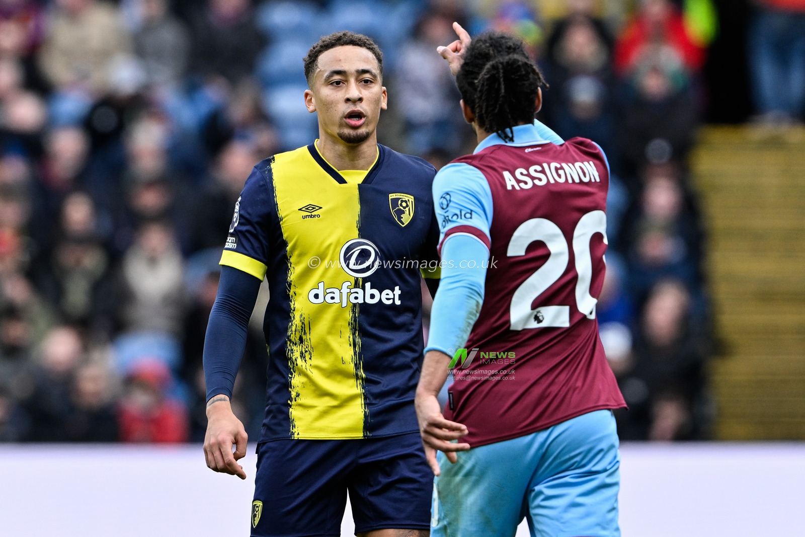 Tempers threaten to boil over between Marcus Tavernier of Bournemouth and Lorenz Assignon of Burnley during the Premier League match Burnley vs Bournemouth at Turf Moor, Burnley, United Kingdom, 3rd March 2024

(Photo by Cody Froggatt/News Images)