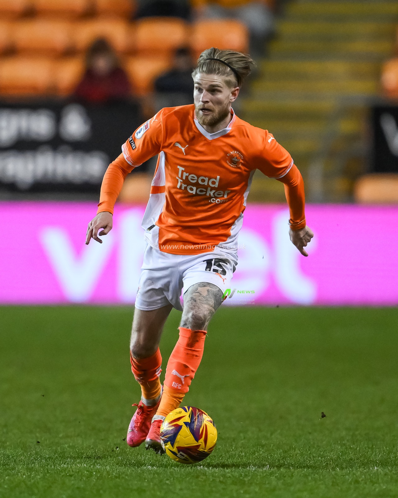 Hayden Coulson of Blackpool makes a break with the ball during the Sky Bet League 1 match Blackpool vs Shrewsbury Town at Bloomfield Road, Blackpool, United Kingdom, 1st January 2025

(Photo by Craig Thomas/News Images)