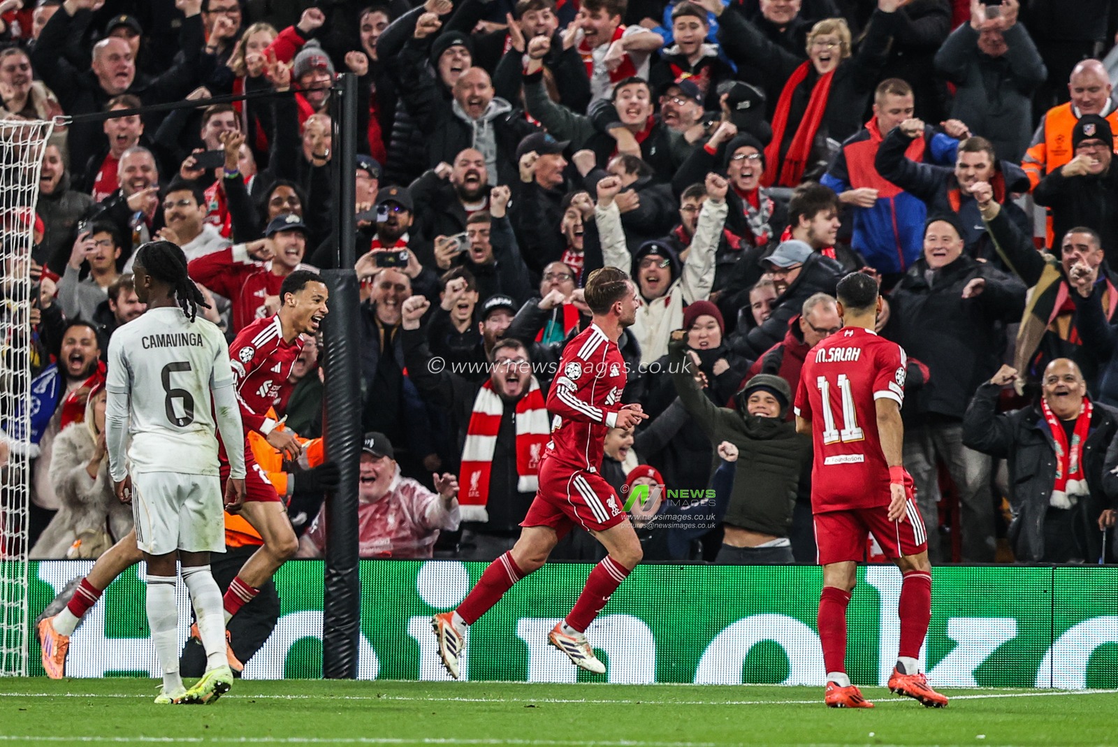 Alexis Mac Allister of Liverpool celebrates his goal to make it 1-0 during the UEFA Champions League Matchday 4 of 8 Liverpool vs Real Madrid at Anfield, Liverpool, United Kingdom, 4th November 2025

(Photo by Alfie Cosgrove/News Images)

*** GER AUT SUI OUT ***