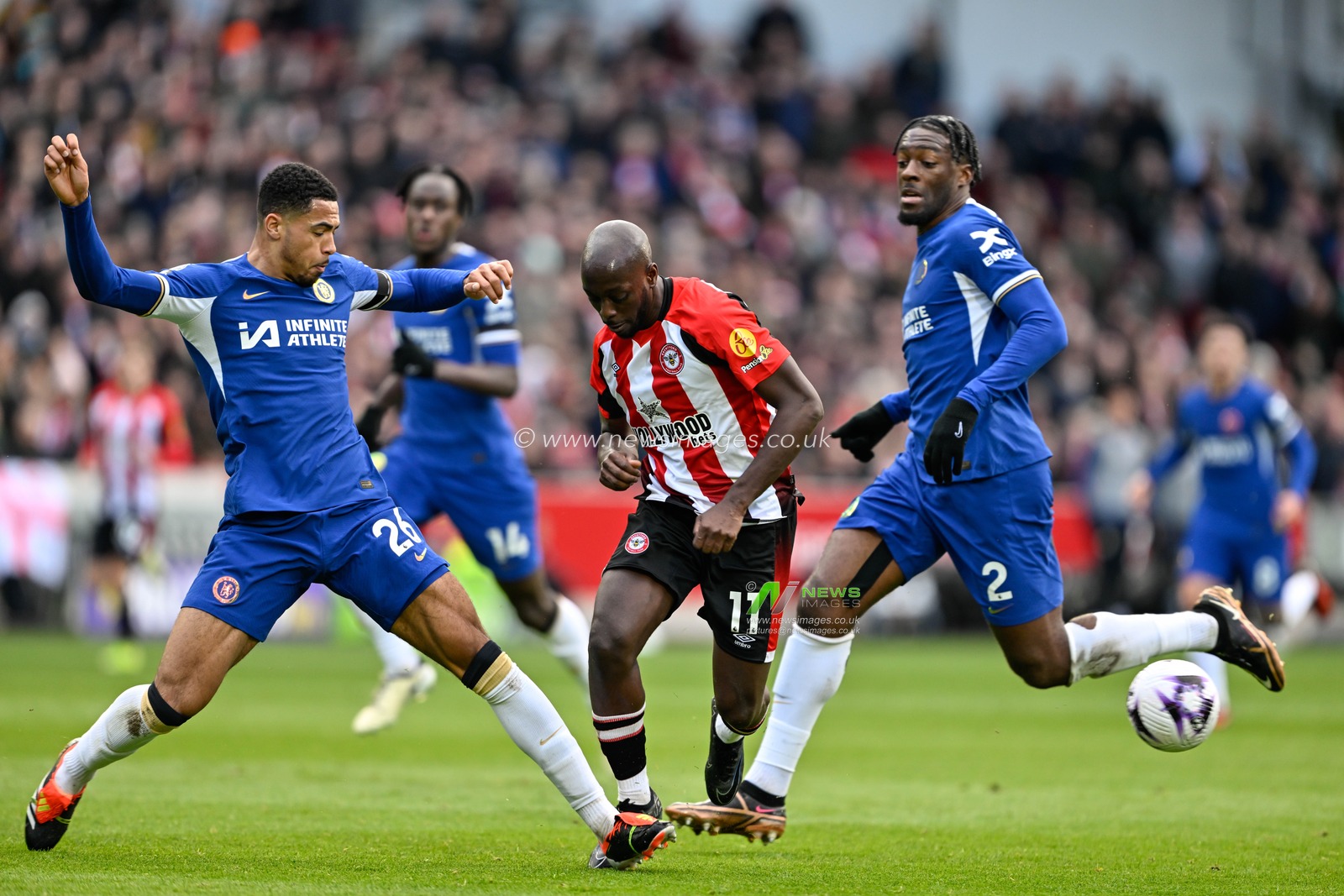 Levi Colwill of Chelsea tackles Yoane Wissa of Brentford, during the Premier League match Brentford vs Chelsea at The Gtech Community Stadium, London, United Kingdom, 2nd March 2024

(Photo by Cody Froggatt/News Images)