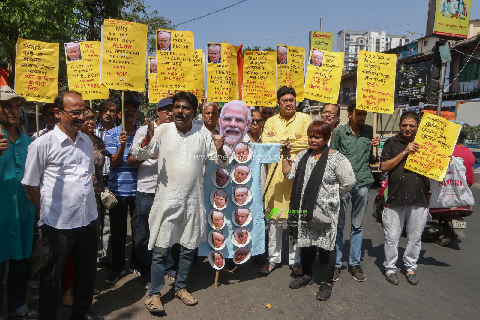 Congress workers reacting  and burn effigies United State of America President Donald Trump and Indian Prime Minister Narendra Modi and congress workers protest to the allegation that the USAID planned to spend $21 million on funding Ã¢â‚¬Å“voter turnoutÃ¢â‚¬Â in India burn an effigy of Indian Prime Minister Narendra Modi garlanded with US President Donald Trump's portraits in Kolkata,India on March 4,2025.Pictures by Debajyoti Chakraborty.(Photo: Debajyoti Chakraborty/News Images)