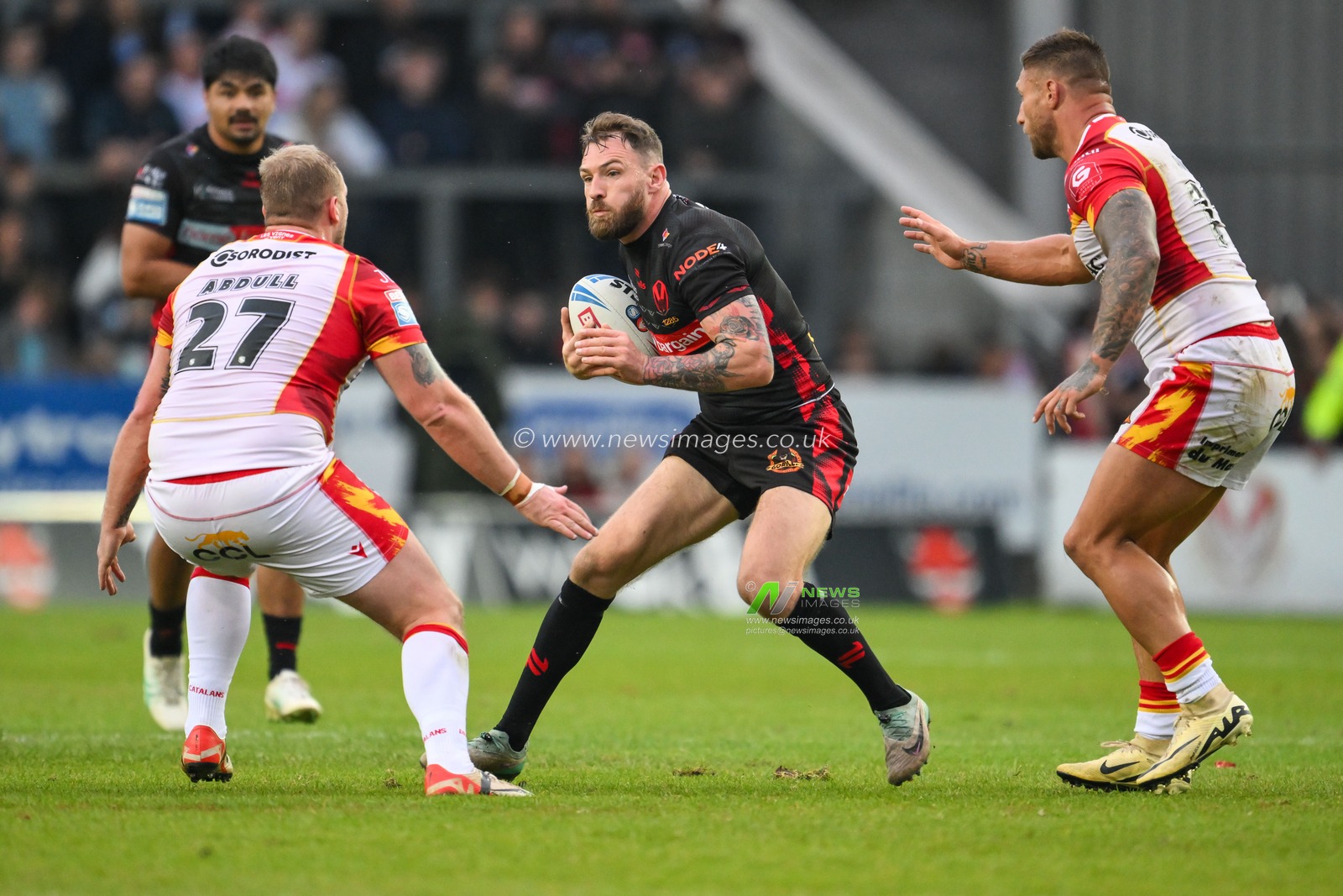 Daryl Clark of St. Helens makes a break during the Betfred Super League Round 13 match St Helens vs Catalans Dragons at Totally Wicked Stadium, St Helens, United Kingdom, 31st May 2024

(Photo by Craig Thomas/News Images)