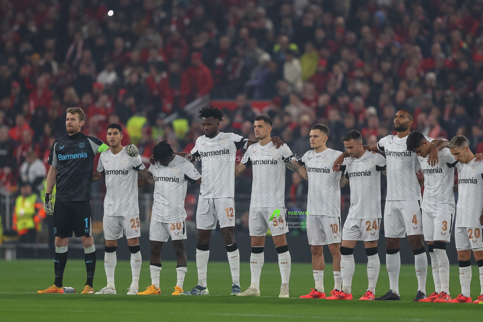 Bayer 04 Leverkusen line up during the UEFA Champions League, League Stage match Liverpool vs Bayer 04 Leverkusen at Anfield, Liverpool, United Kingdom, 5th November 2024

(Photo by Gareth Evans/News Images)