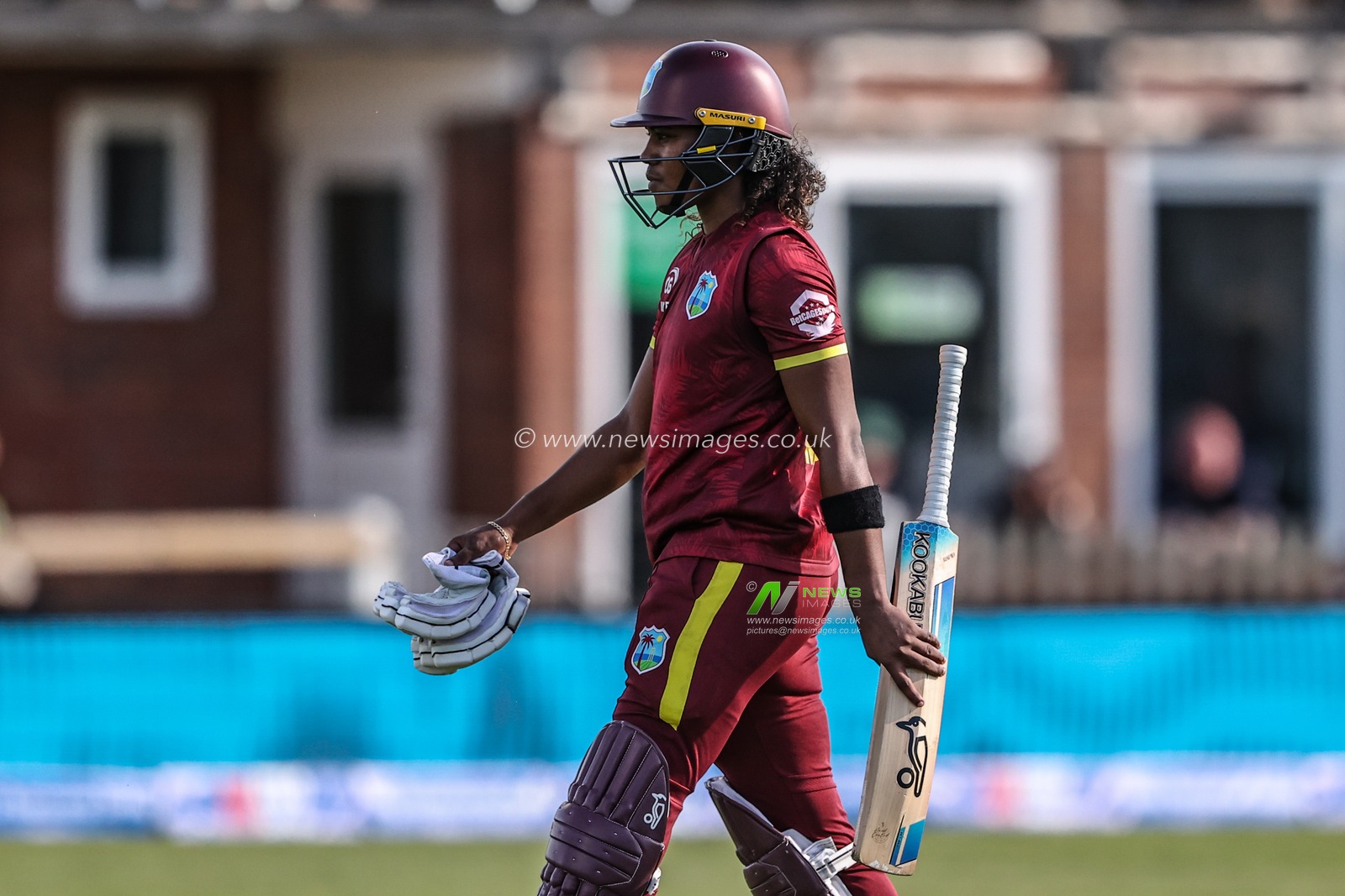 Hayley Matthews of West Indies leaves the field of play after being caught out by Amy Jones of England during the Metro Bank One Day International match England Women vs West Indies Women at Derbyshire County Cricket Club, Derby, United Kingdom, 30th May 2025

(Photo by Alfie Cosgrove/News Images)