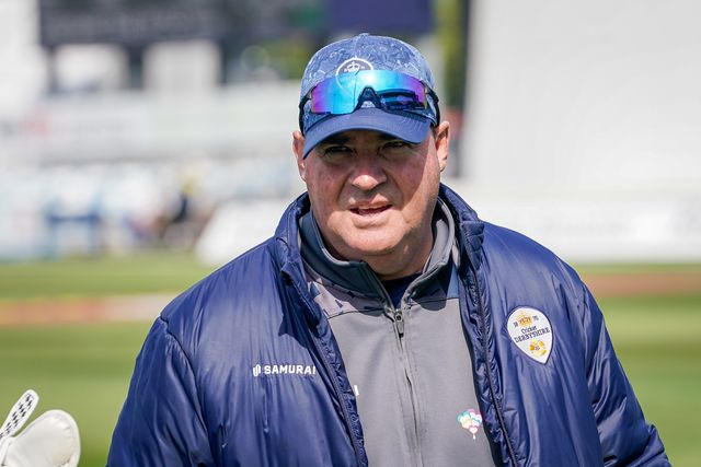 Derbyshire men head coach Mickey Arthur inspects the pitch prior to kick off during County Championship Division Two Derbyshire v Gloucestershire at The Central Co-Op County Ground, Derby, United Kingdom on 26 April 2026

(Photo by Maynard Manyowa/News Images)