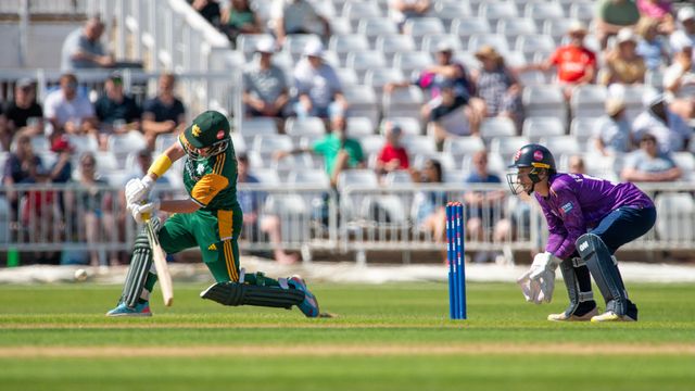 Tom MOORES of Nottingham Outlaws batting with Simon FEMANDES of Essex CCC wicket keeping during the Royal London One-day Cup match Nottinghamshire vs Essex at Trent Bridge, Nottingham, United Kingdom, 11th August 2024

(Photo by Mark Dunn/News Images)