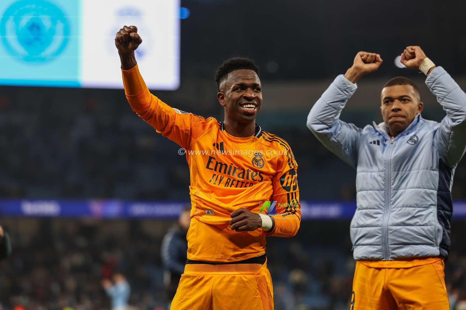 VinÃ­cius JÃºnior of Real Madrid celebrates the win during the UEFA Champions League Knockout Round Play-off Manchester City v Real Madrid at Etihad Stadium, Manchester, United Kingdom, 11th February 2025

(Photo by Mark Cosgrove/News Images)