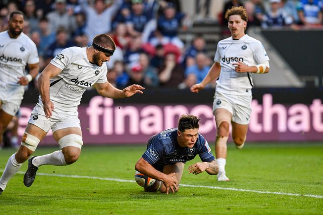 Louis Rees-Zammit of Bristol Bears knocks the ball on as he goes over the line during the Gallagher Premiership match Bristol Bears vs Bath at Ashton Gate, Bristol, United Kingdom on 29 May 2026

(Photo by Alex Williamson/News Images)