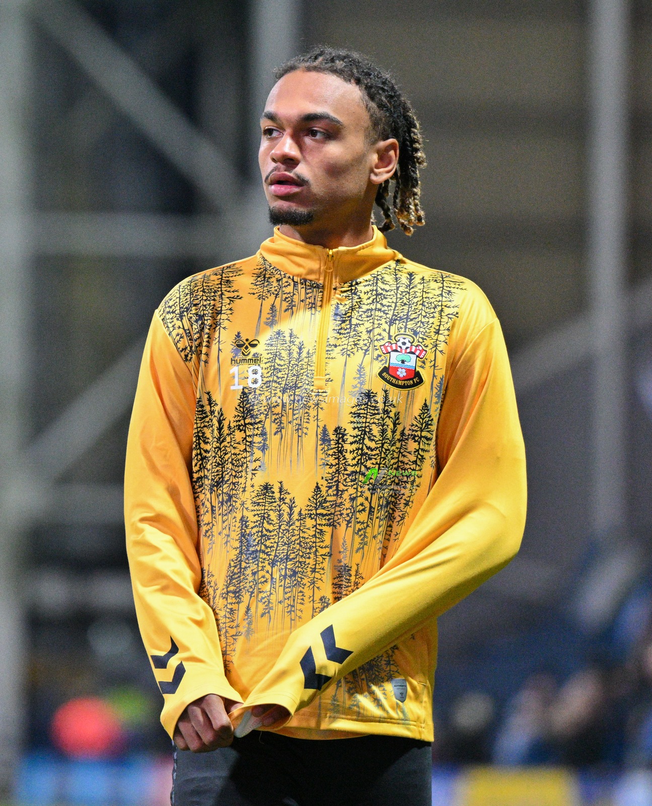 SÃ©kou Mara 18# of Southampton Football Club warms up ahead of the match, during the Sky Bet Championship match Preston North End vs Southampton at Deepdale, Preston, United Kingdom, 25th October 2023

(Photo by Cody Froggatt/News Images)