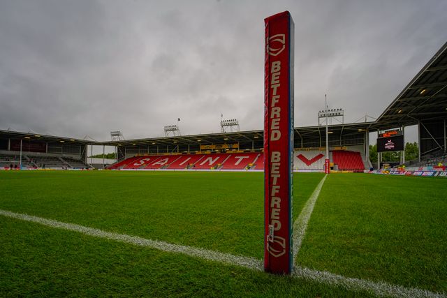 A general view of the pitch before kick off during the Betfred Super League round 14 match St Helens vs Warrington Wolves at The BrewDog Stadium, St Helens, United Kingdom on 11 June 2026

(Photo by Maynard Manyowa/News Images)