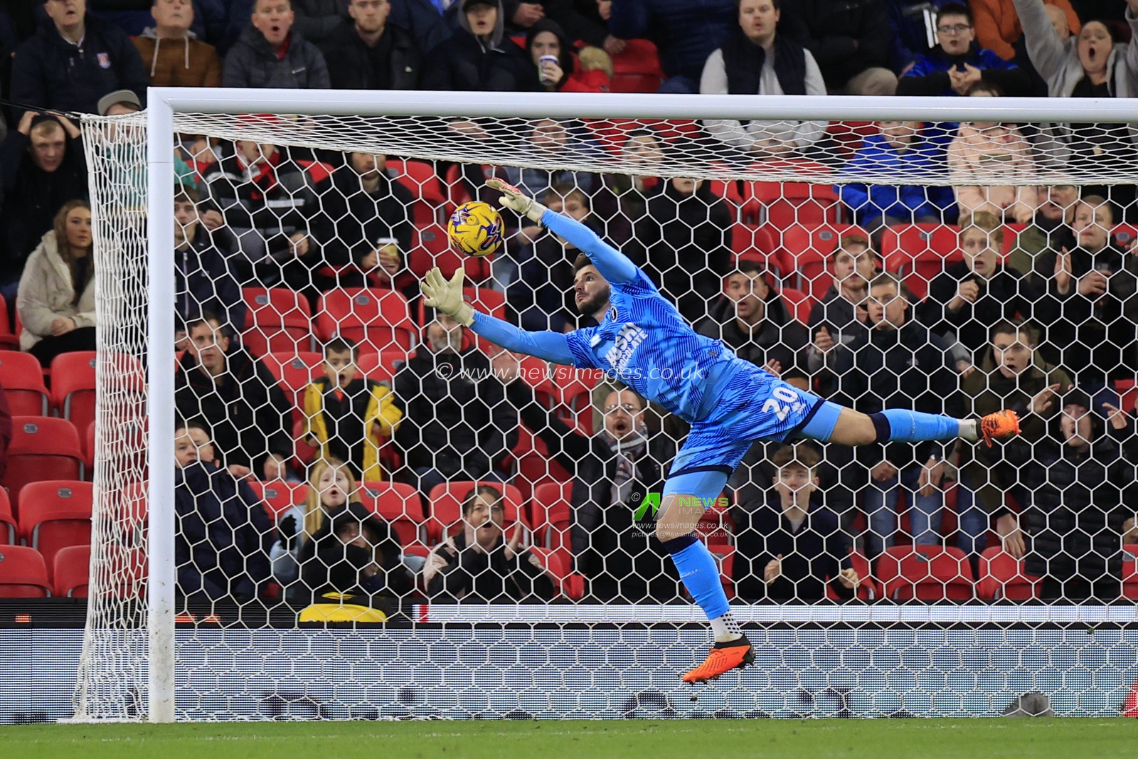 Matija Sarkic #20 of Millwall makes a save during the Sky Bet Championship match Stoke City vs Millwall at Bet365 Stadium, Stoke-on-Trent, United Kingdom, 23rd December 2023

(Photo by Conor Molloy/News Images)
