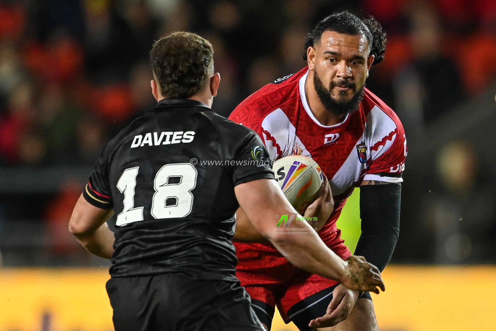 Ben Murdoch-Masila of Tonga in action during the Rugby League World Cup 2021 match Tonga vs Wales at Totally Wicked Stadium, St Helens, United Kingdom, 24th October 2022

(Photo by Craig Thomas/News Images)