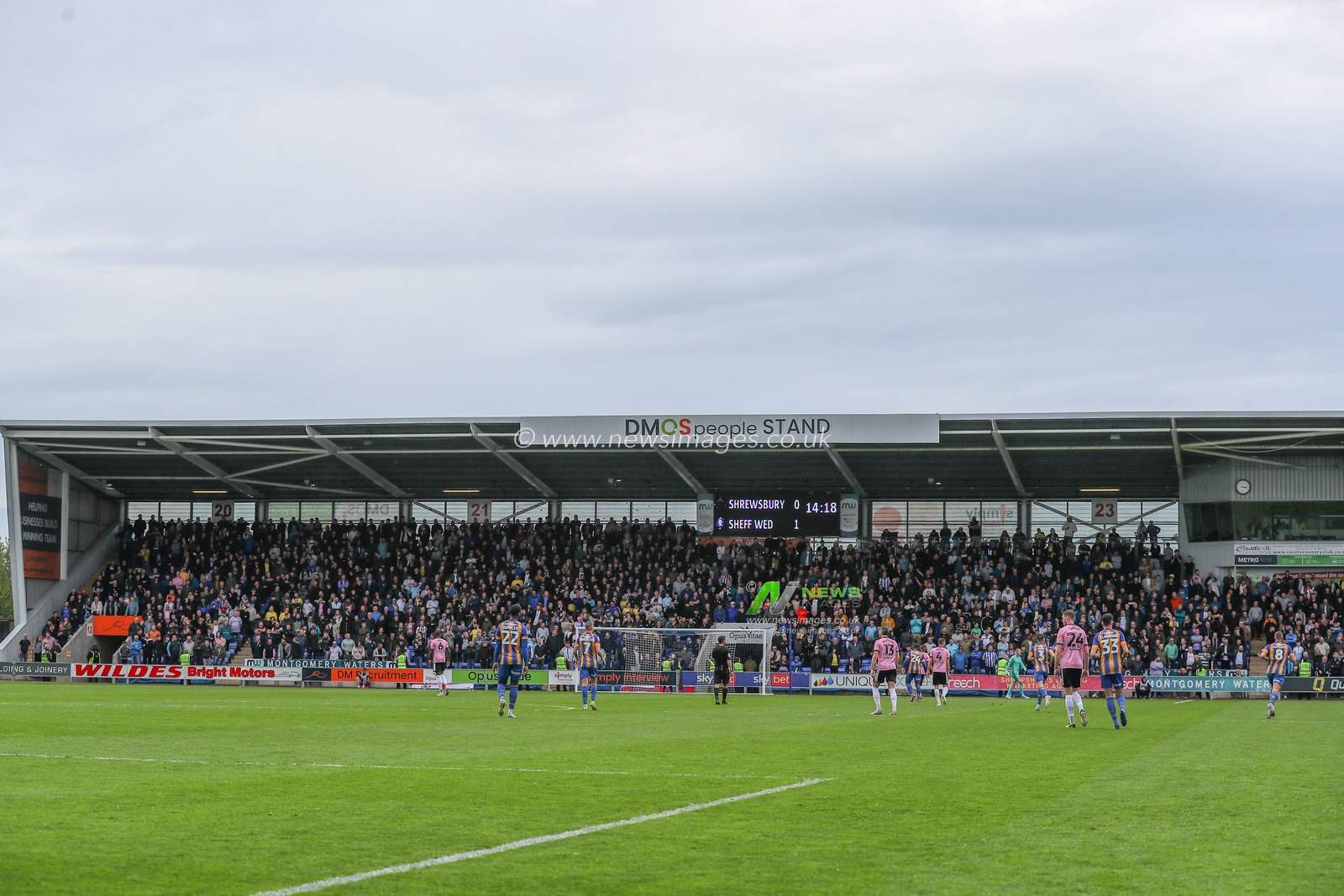 The Sheffield Wednesday fans during the Sky Bet League 1 match Shrewsbury Town vs Sheffield Wednesday at Greenhous Meadow, Shrewsbury, United Kingdom, 29th April 2023

(Photo by Gareth Evans/News Images)