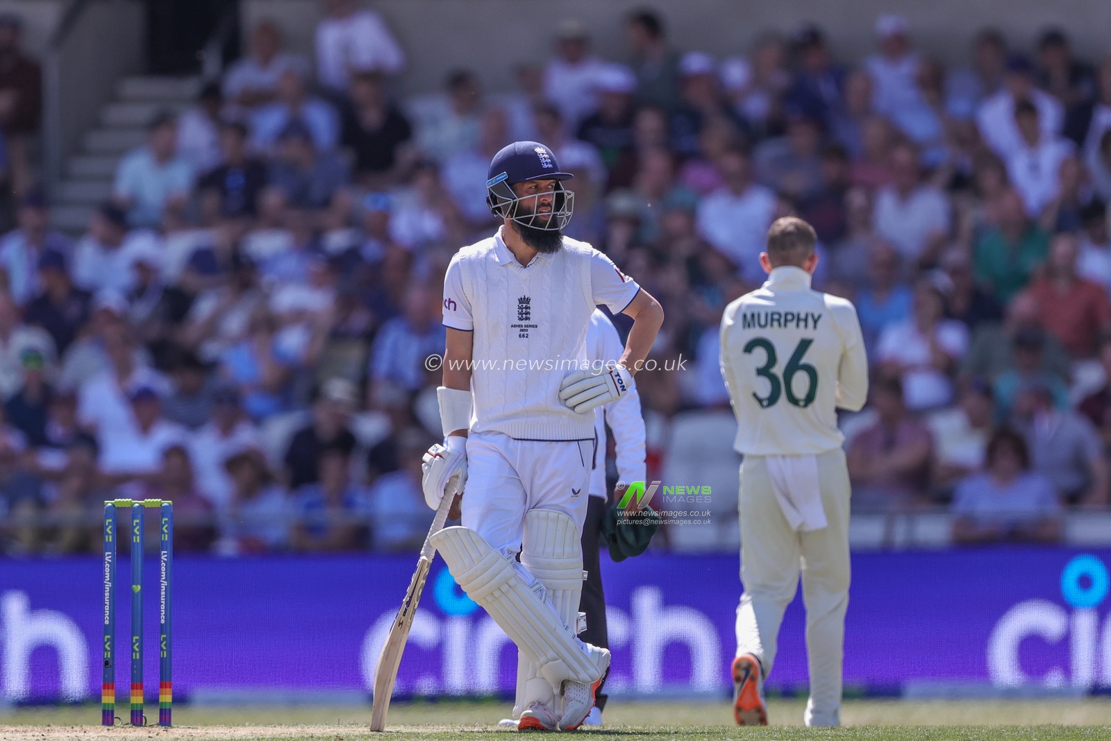 Moeen Ali of England during the LV= Insurance Ashes Third Test Series Day 2 England v Australia at Headingley Stadium, Leeds, United Kingdom, 7th July 2023

(Photo by Mark Cosgrove/News Images)