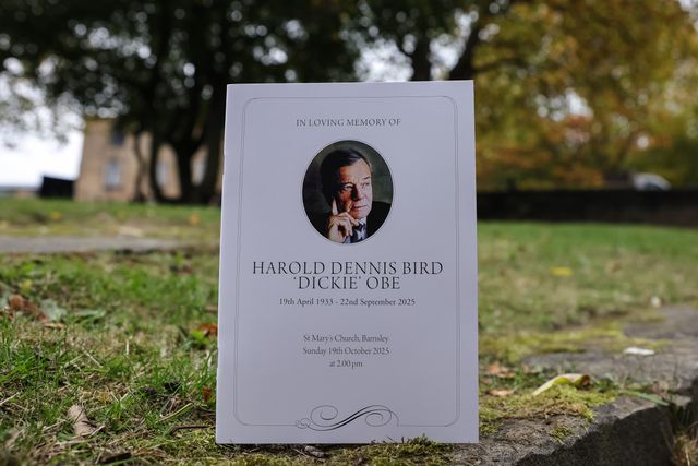 Pages form Harold Dennis “Dickie” Bird OBE order of service booklet during the Funeral of Harold Dennis “Dickie” Bird OBE at St Mary's Church, Barnsley, United Kingdom, 19th October 2025

(Photo by Mark Cosgrove/News Images)