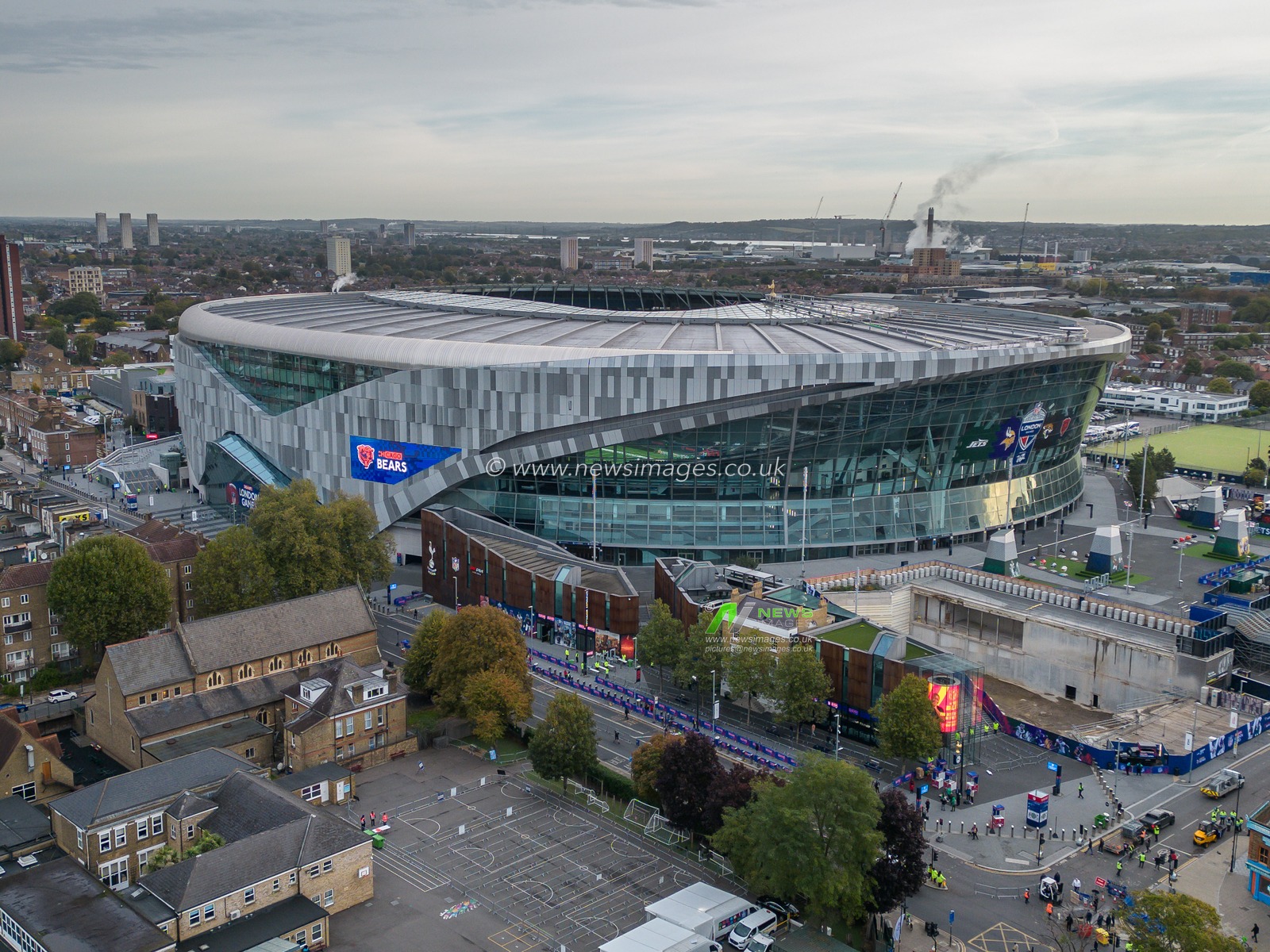 A general aerial view of the Tottenham Hotspur Stadium, venue for today's Week 6 match Jacksonville Jaguars vs Chicago Bears at Tottenham Hotspur Stadium, London, United Kingdom, 13th October 2024

(Photo by Craig Thomas/News Images)