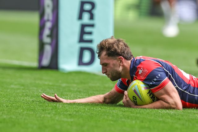 Josh Rourke of Wakefield Trinity goes over for a try during the Betfred Super League Magic Weekend match Wakefield Trinity vs Castleford Tigers at Hill Dickinson Stadium, Liverpool, United Kingdom on 05 July 2026

(Photo by Mark Cosgrove/News Images)